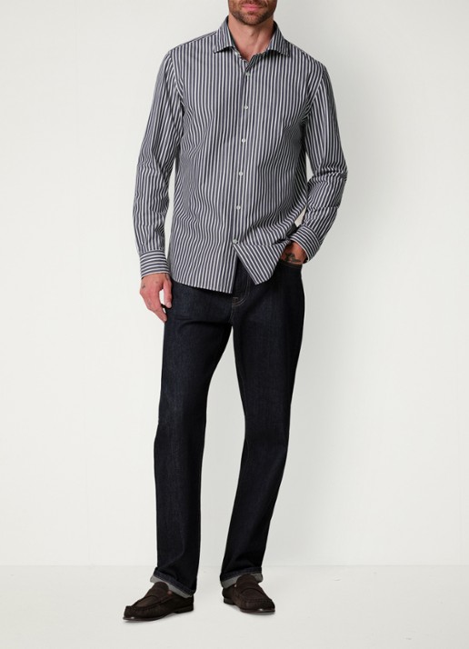 Profuomo Regular fit overhemd met streepprint - voorkant 2 donkerblauw