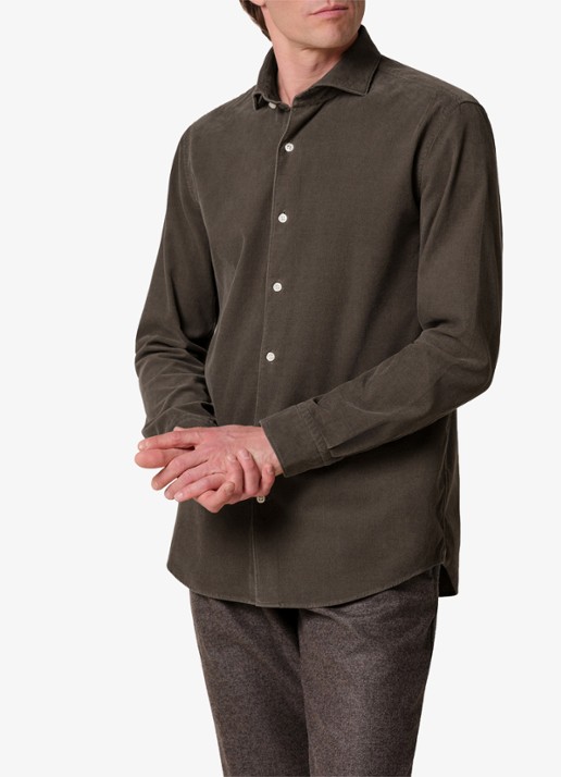 Profuomo Regular fit overhemd van corduroy - detail 2 bruin