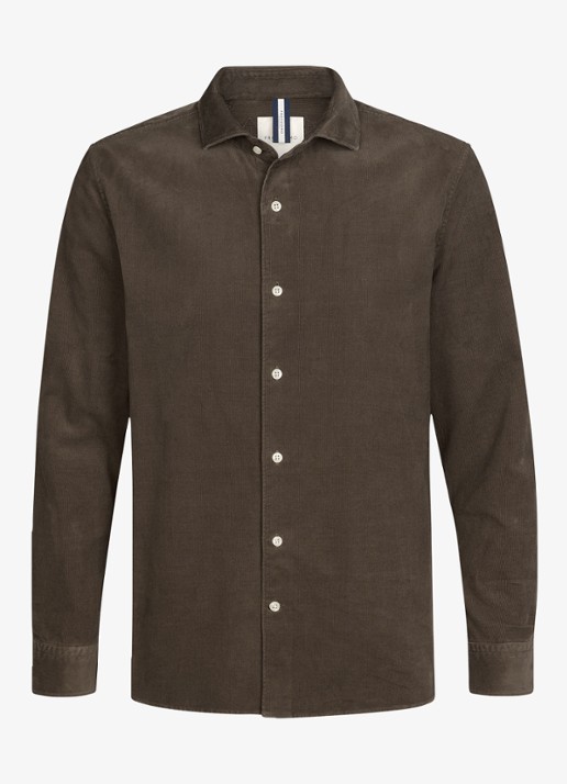 Profuomo Regular fit overhemd van corduroy - voorkant 5 bruin