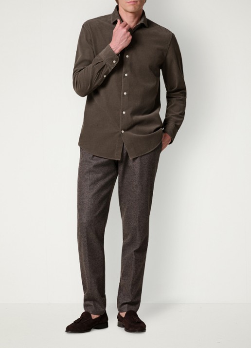 Profuomo Regular fit overhemd van corduroy - voorkant 6 bruin