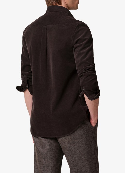Profuomo Regular fit overhemd van corduroy - achterkant donkerbruin