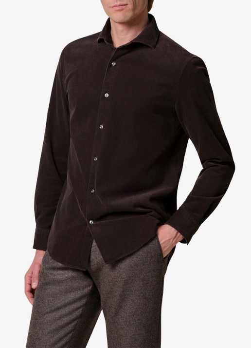 Profuomo Regular fit overhemd van corduroy - detail 2 donkerbruin