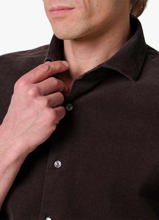 Profuomo Regular fit overhemd van corduroy - detail 4 donkerbruin