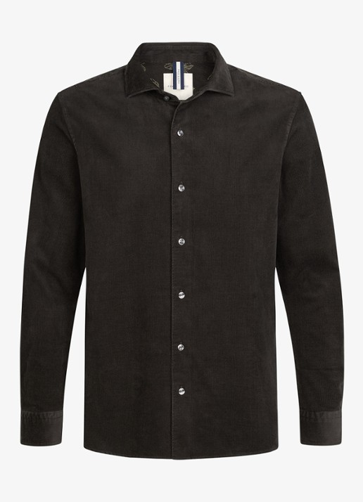 Profuomo Regular fit overhemd van corduroy - voorkant 5 donkerbruin