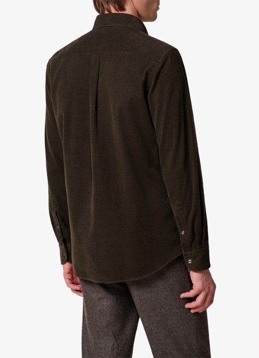 Profuomo Regular fit overhemd van corduroy - achterkant 6 donkergroen
