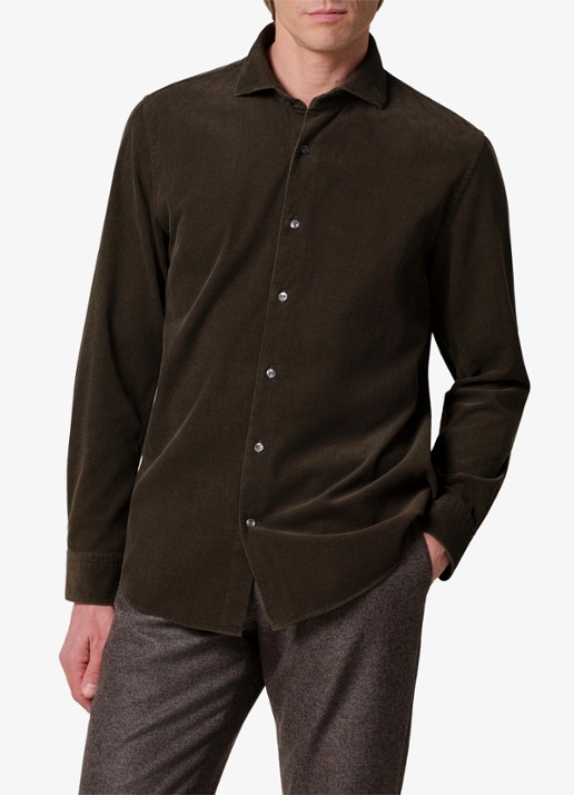 Profuomo Regular fit overhemd van corduroy - detail donkergroen