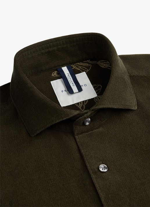 Profuomo Regular fit overhemd van corduroy - detail 2 donkergroen