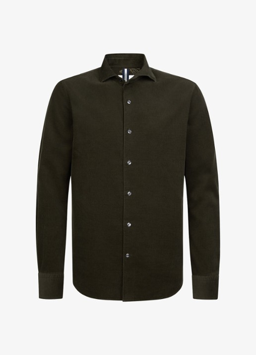 Profuomo Regular fit overhemd van corduroy - voorkant 4 donkergroen