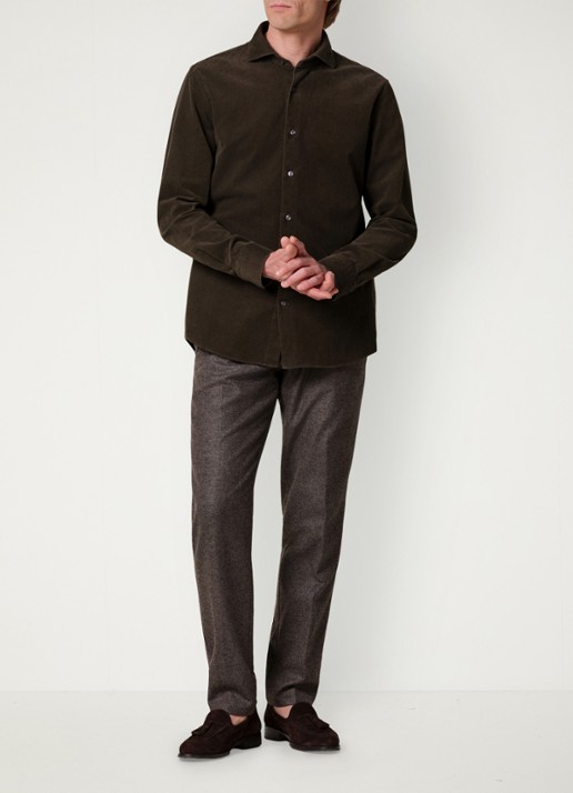 Profuomo Regular fit overhemd van corduroy - voorkant 5 donkergroen