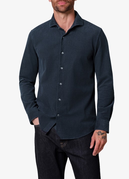 Profuomo Regular fit overhemd van corduroy - detail donkerblauw