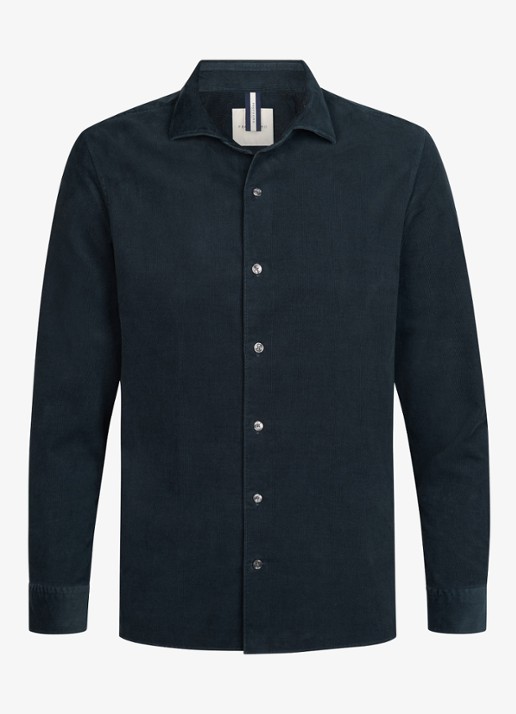 Profuomo Regular fit overhemd van corduroy - voorkant 4 donkerblauw
