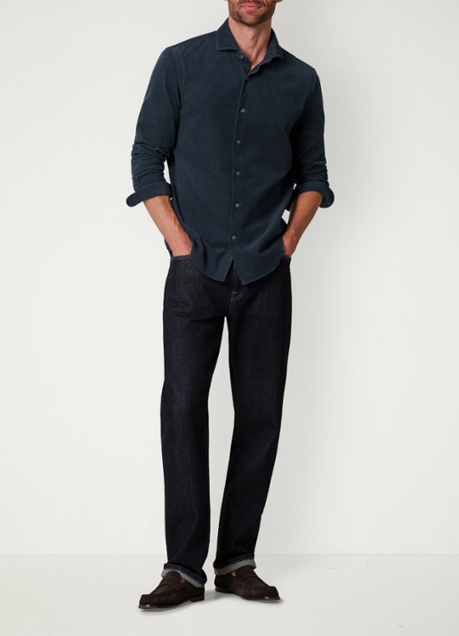 Profuomo Regular fit overhemd van corduroy - voorkant 5 donkerblauw