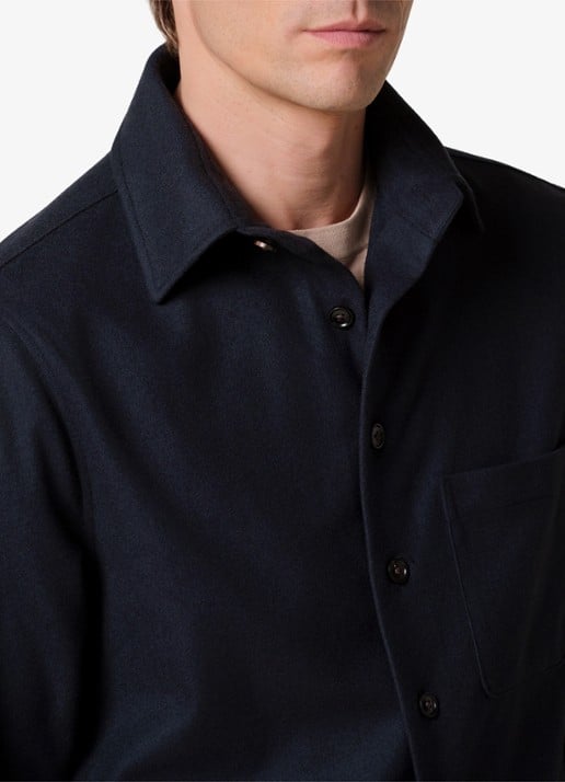Profuomo Regular fit overshirt in kasjmierblend met borstzak - detail 4 donkerblauw