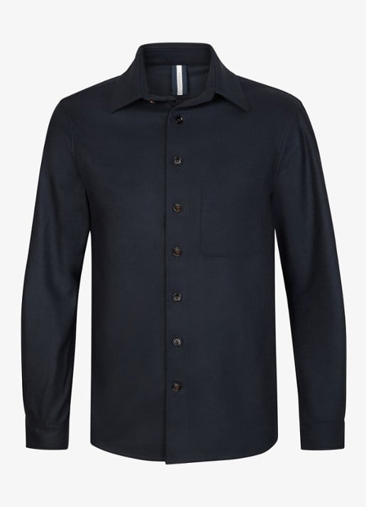 Profuomo Regular fit overshirt in kasjmierblend met borstzak - voorkant 5 donkerblauw