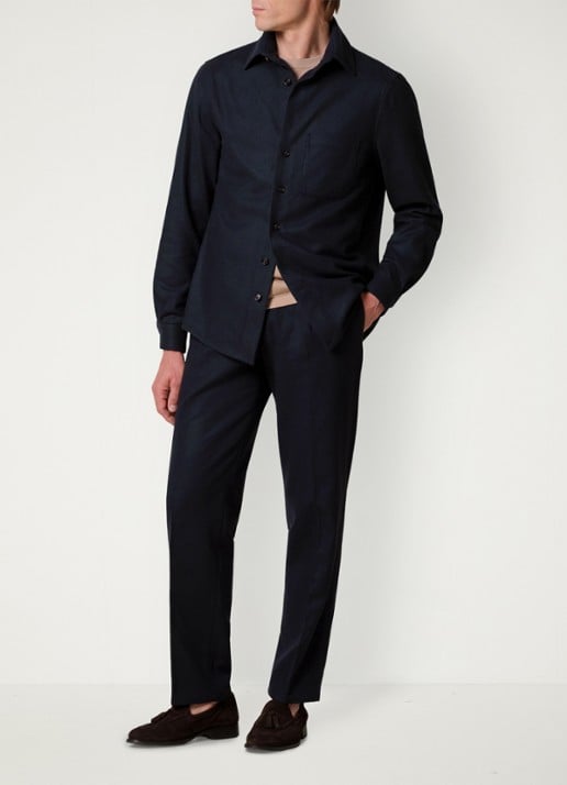 Profuomo Regular fit overshirt in kasjmierblend met borstzak - voorkant 6 donkerblauw