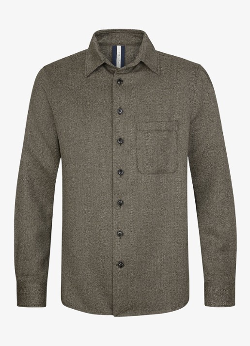 Profuomo Regular fit overshirt in wolblend met borstzak - voorkant 5 bruin
