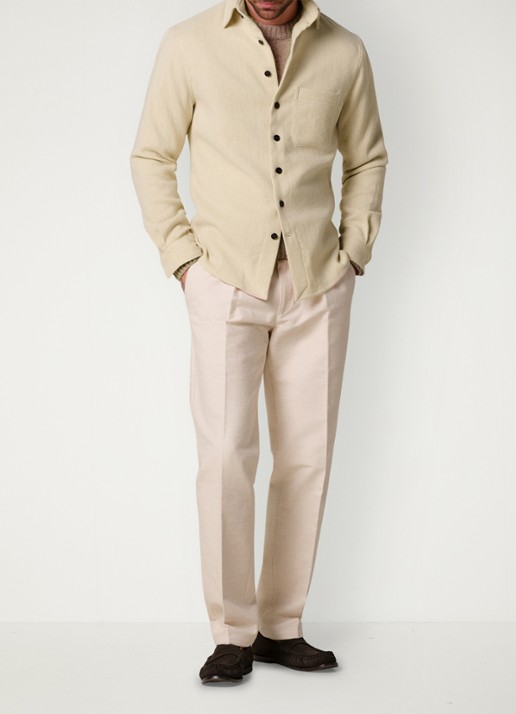 Profuomo Regular fit overshirt in wolblend met borstzak - voorkant 2 zand
