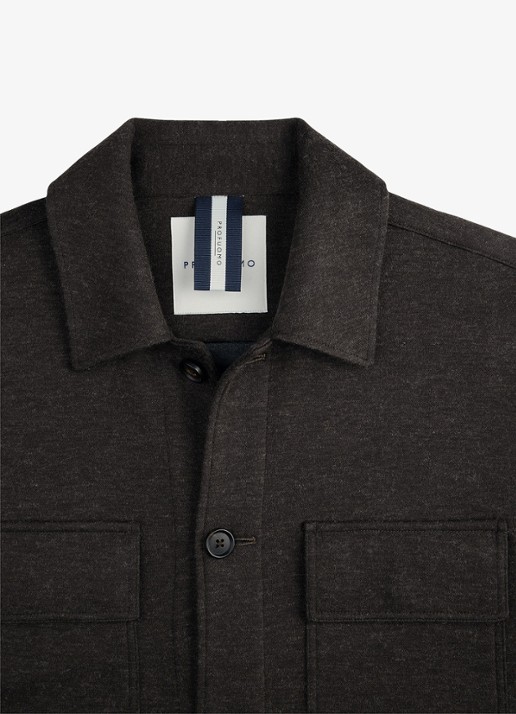 Profuomo Regular fit overshirt in wolblend met klepzakken - detail 2 donkerbruin