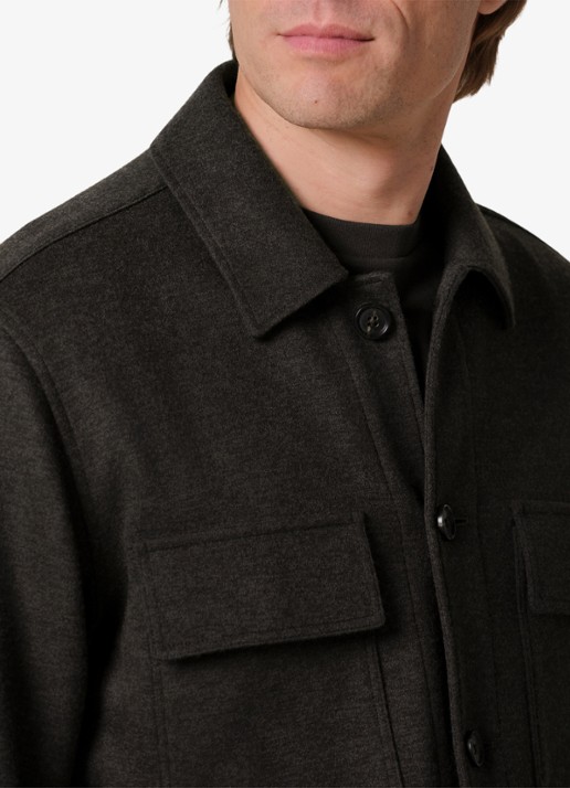 Profuomo Regular fit overshirt in wolblend met klepzakken - detail 3 donkerbruin