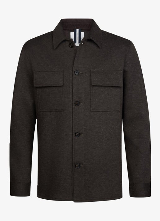 Profuomo Regular fit overshirt in wolblend met klepzakken - voorkant 5 donkerbruin