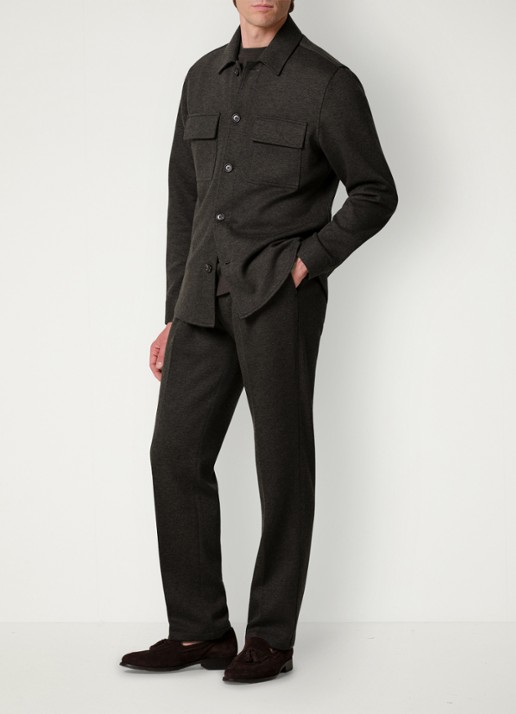 Profuomo Regular fit overshirt in wolblend met klepzakken - voorkant 6 donkerbruin