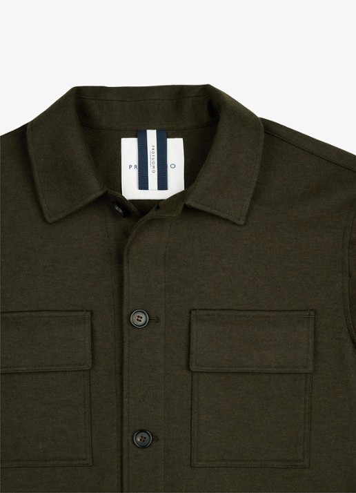 Profuomo Regular fit overshirt in wolblend met klepzakken - detail 5 donkergroen