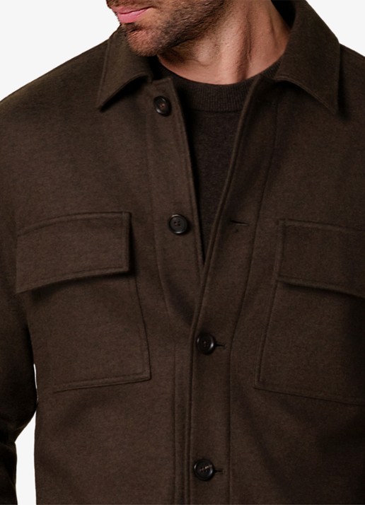 Profuomo Regular fit overshirt in wolblend met klepzakken - detail 6 donkergroen