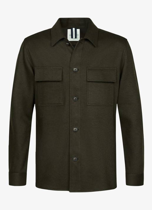 Profuomo Regular fit overshirt in wolblend met klepzakken - voorkant donkergroen