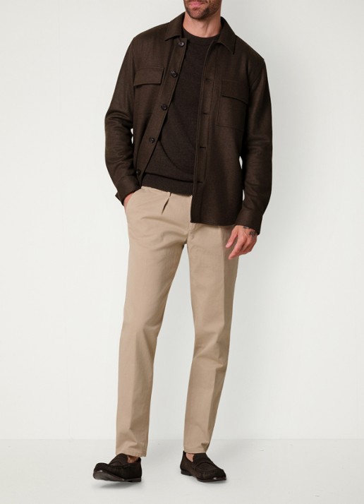 Profuomo Regular fit overshirt in wolblend met klepzakken - voorkant 2 donkergroen
