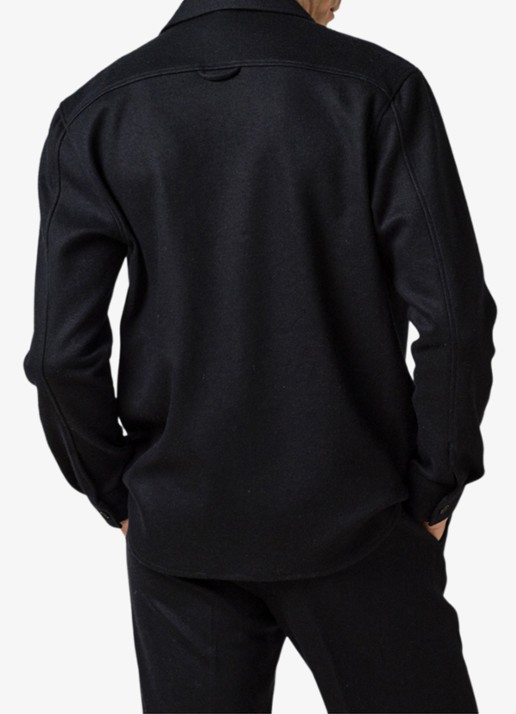 Profuomo Regular fit overshirt in wolblend met klepzakken - achterkant donkerblauw