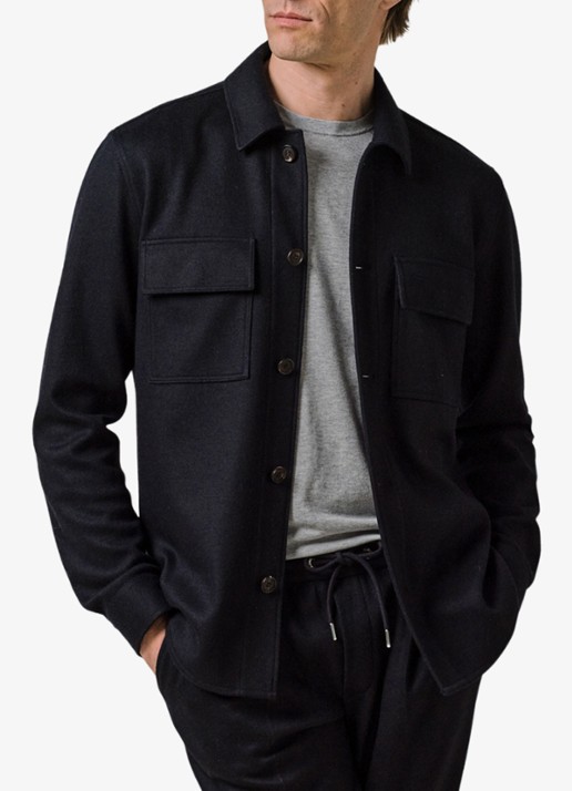 Profuomo Regular fit overshirt in wolblend met klepzakken - detail 3 donkerblauw