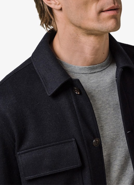 Profuomo Regular fit overshirt in wolblend met klepzakken - detail 5 donkerblauw