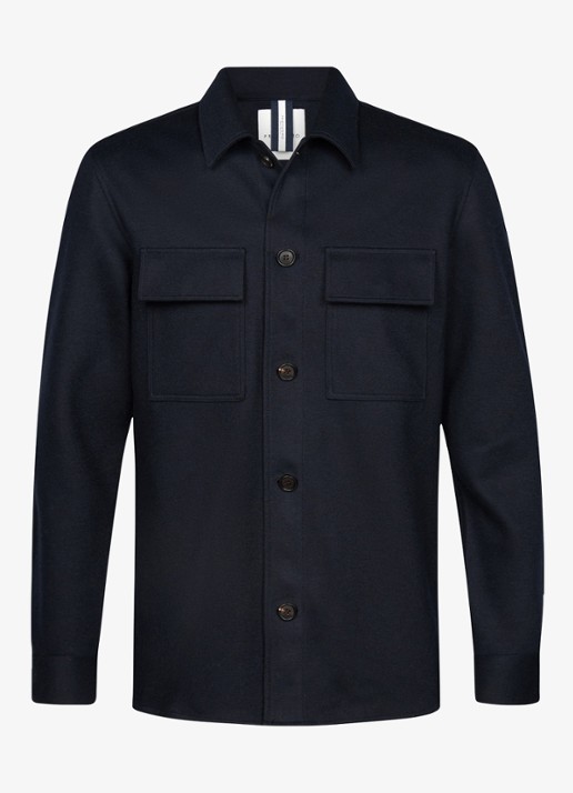 Profuomo Regular fit overshirt in wolblend met klepzakken - detail 6 donkerblauw