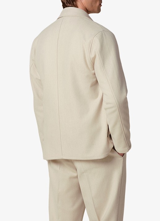 Profuomo Regular fit overshirt met visgraatdessin van wol - achterkant 4 beige