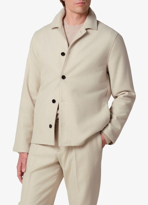 Profuomo Regular fit overshirt met visgraatdessin van wol