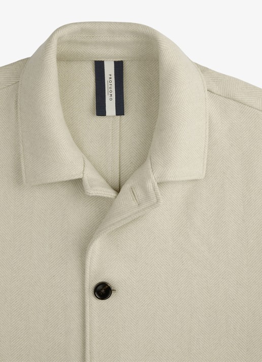 Profuomo Regular fit overshirt met visgraatdessin van wol - detail 3 beige