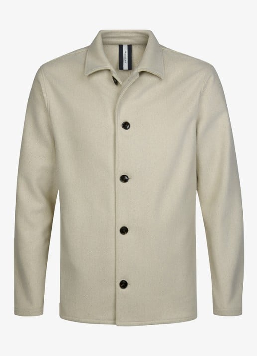 Profuomo Regular fit overshirt met visgraatdessin van wol - voorkant 5 beige
