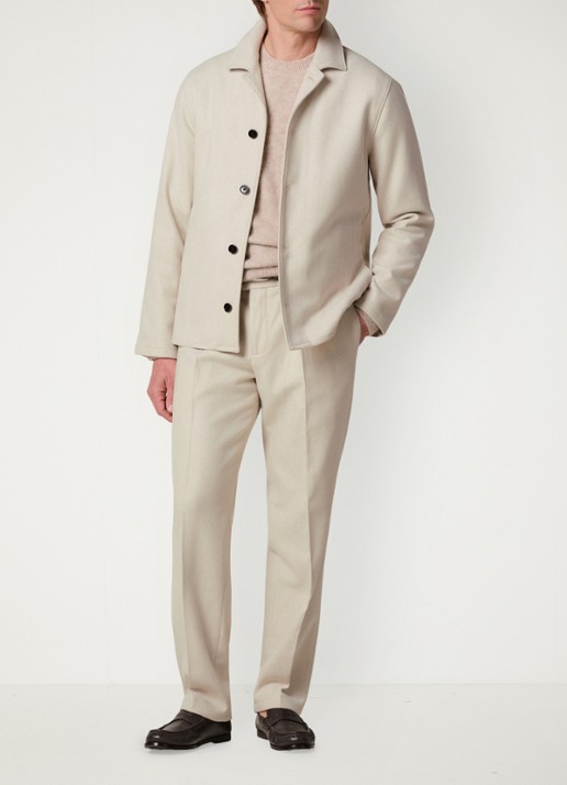 Profuomo Regular fit overshirt met visgraatdessin van wol - voorkant 6 beige