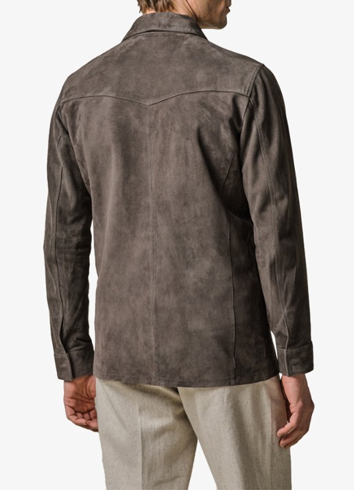 Profuomo Regular fit overshirt van suède met borstzakken - achterkant 6 taupe