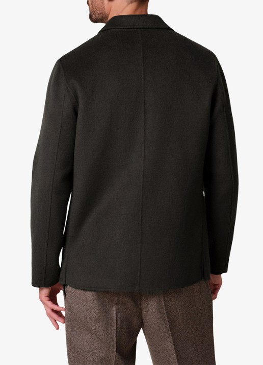 Profuomo Regular fit overshirt van wol met opgestike zakken - achterkant donkerbruin