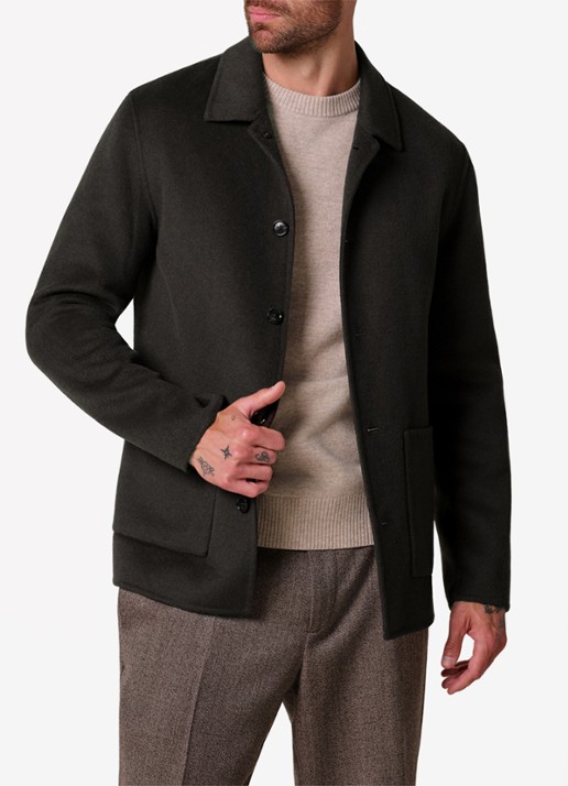 Profuomo Regular fit overshirt van wol met opgestike zakken - detail 4 donkerbruin