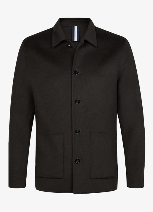 Profuomo Regular fit overshirt van wol met opgestike zakken - voorkant 2 donkerbruin