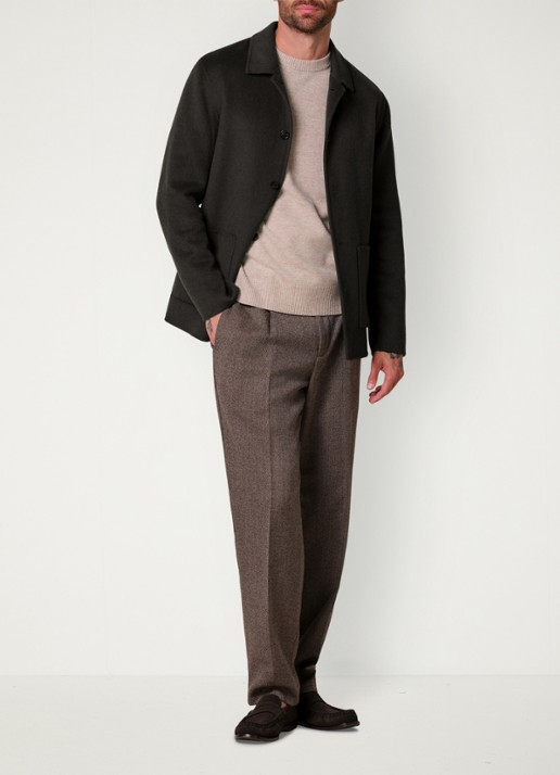Profuomo Regular fit overshirt van wol met opgestike zakken - voorkant 3 donkerbruin