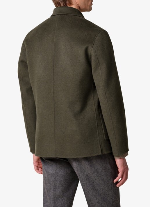 Profuomo Regular fit overshirt van wol met opgestike zakken - achterkant 3 donkergroen