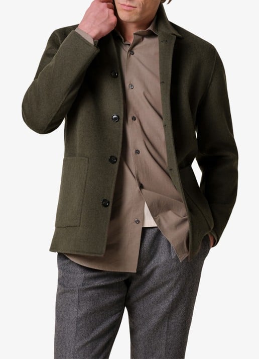 Profuomo Regular fit overshirt van wol met opgestike zakken - detail 4 donkergroen