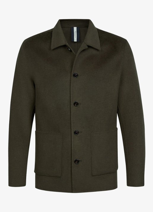 Profuomo Regular fit overshirt van wol met opgestike zakken - voorkant donkergroen