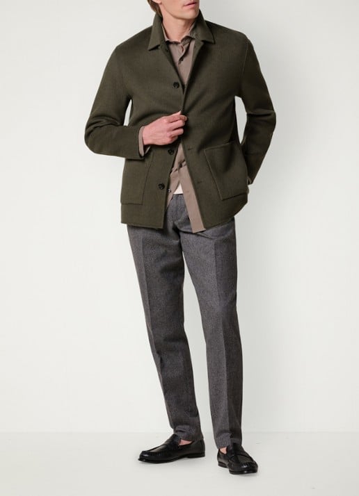 Profuomo Regular fit overshirt van wol met opgestike zakken - voorkant 2 donkergroen