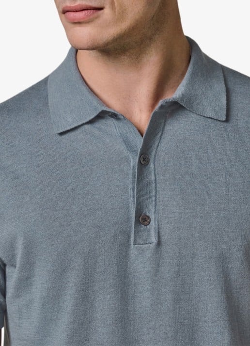 Profuomo Regular fit polo in linnenblend - detail 3 grijsblauw