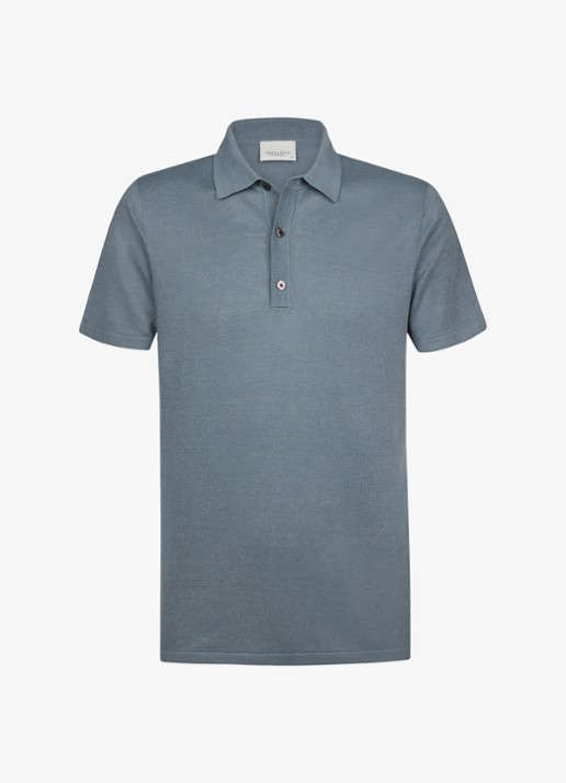Profuomo Regular fit polo in linnenblend - voorkant 6 grijsblauw