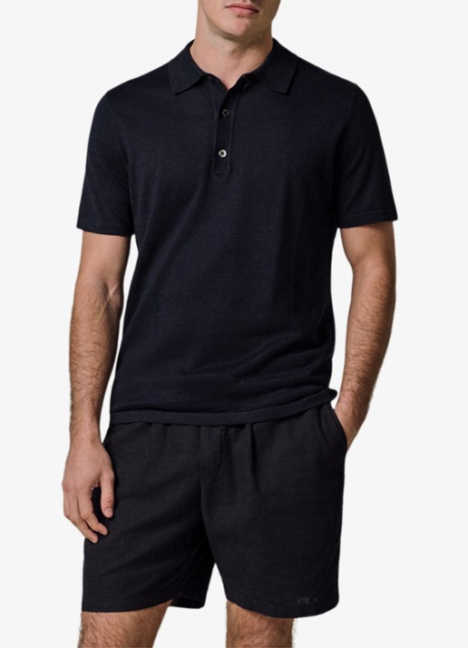 Profuomo Regular fit polo in linnenblend - detail 2 blauw